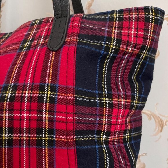 J Jill Women Preppy Tartan Plaid Tote Bag Leather Handles Academia Winter Style - Picture 5 of 12